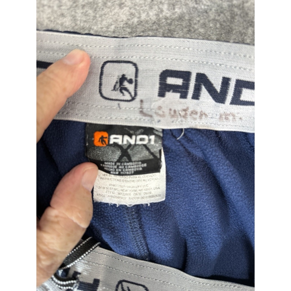 AND1 Mens XL Tech Fleece Sweatpants Navy Blue Joggers Zip Pocket Adjustable Hem - Picture 10 of 11